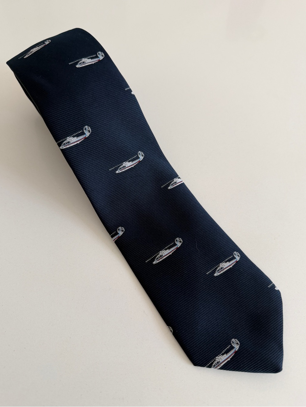 VINTAGE Prince Consort Golden Clasp Tie Sikorsky Aircraft Helicopter Pattern